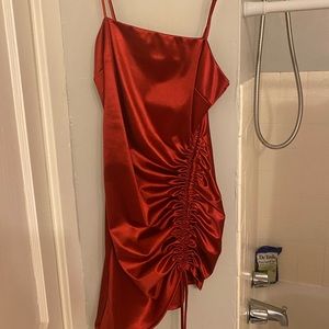 Red Satin Ruched dress